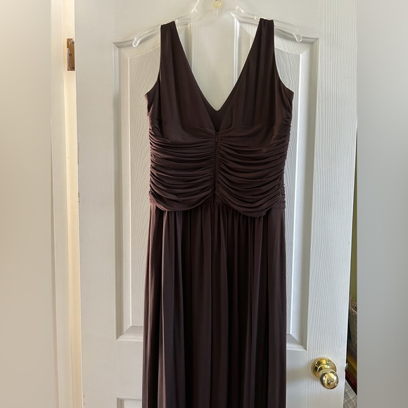Elegant Chocolate Brown V neck sleeveless gown - Picture 3 of 5